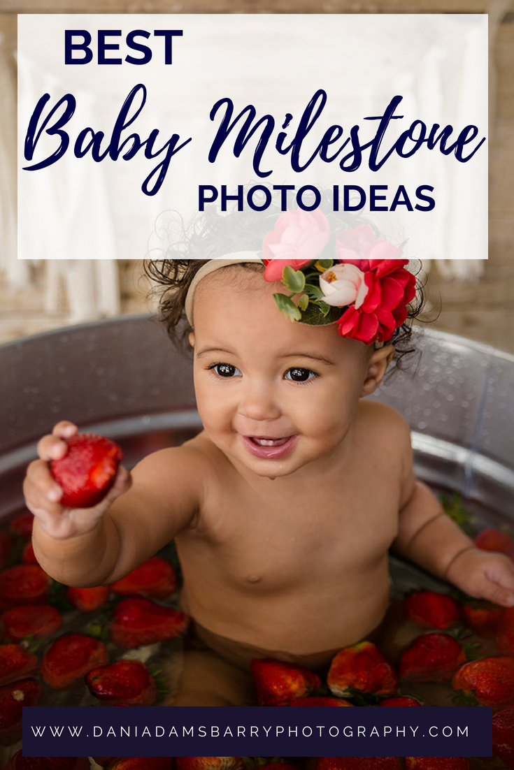 Baby Milestone Photography Dallas TX - Unique Strawberry Bath Baby Milestone Pictures - Dani Adams Barry Photography - BOOK NOW!