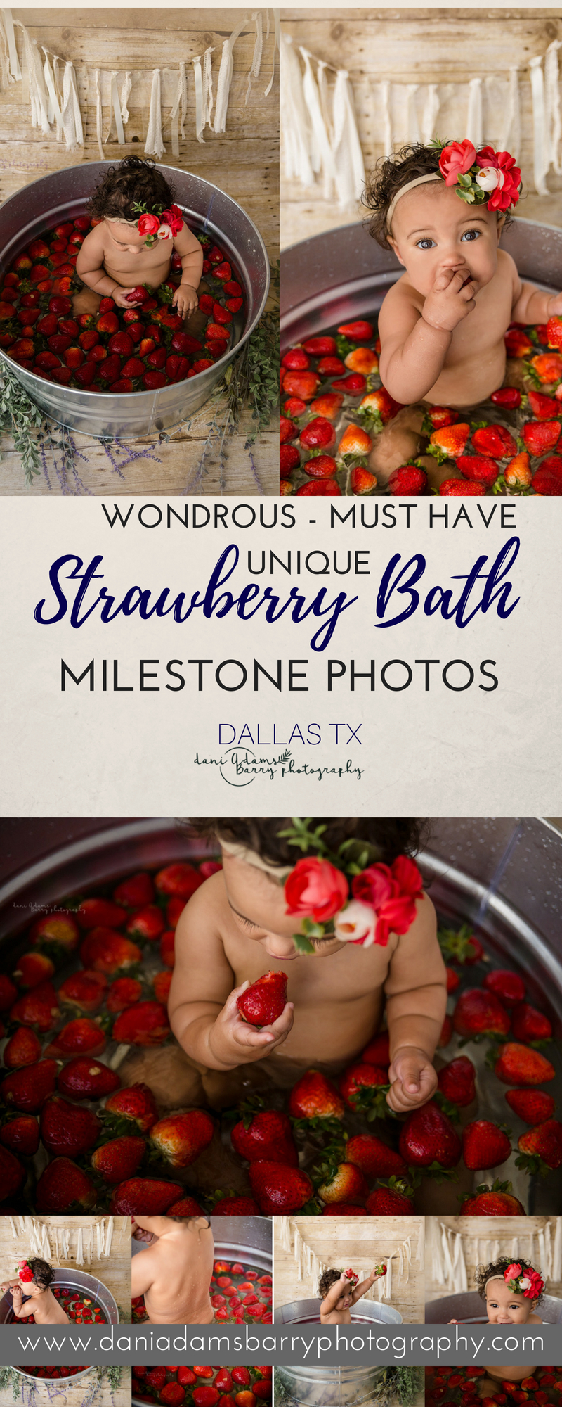 Best Baby Milestone Photography Dallas TX - Unique Strawberry Bath Baby Milestone Pictures - Dani Adams Barry Photography - Baby Milestone Ideas - BOOK TODAY!