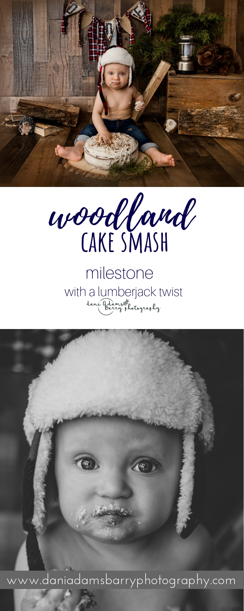 Woodland Lumberjack Cake Smash Photography theme - Baby Milestone Photos - One Year Cake Smash Dallas TX Photography