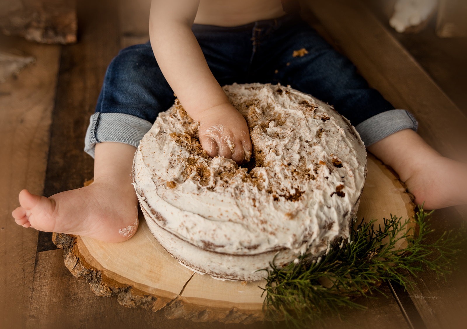 woodland baby boy cake smash photography lumberjack theme