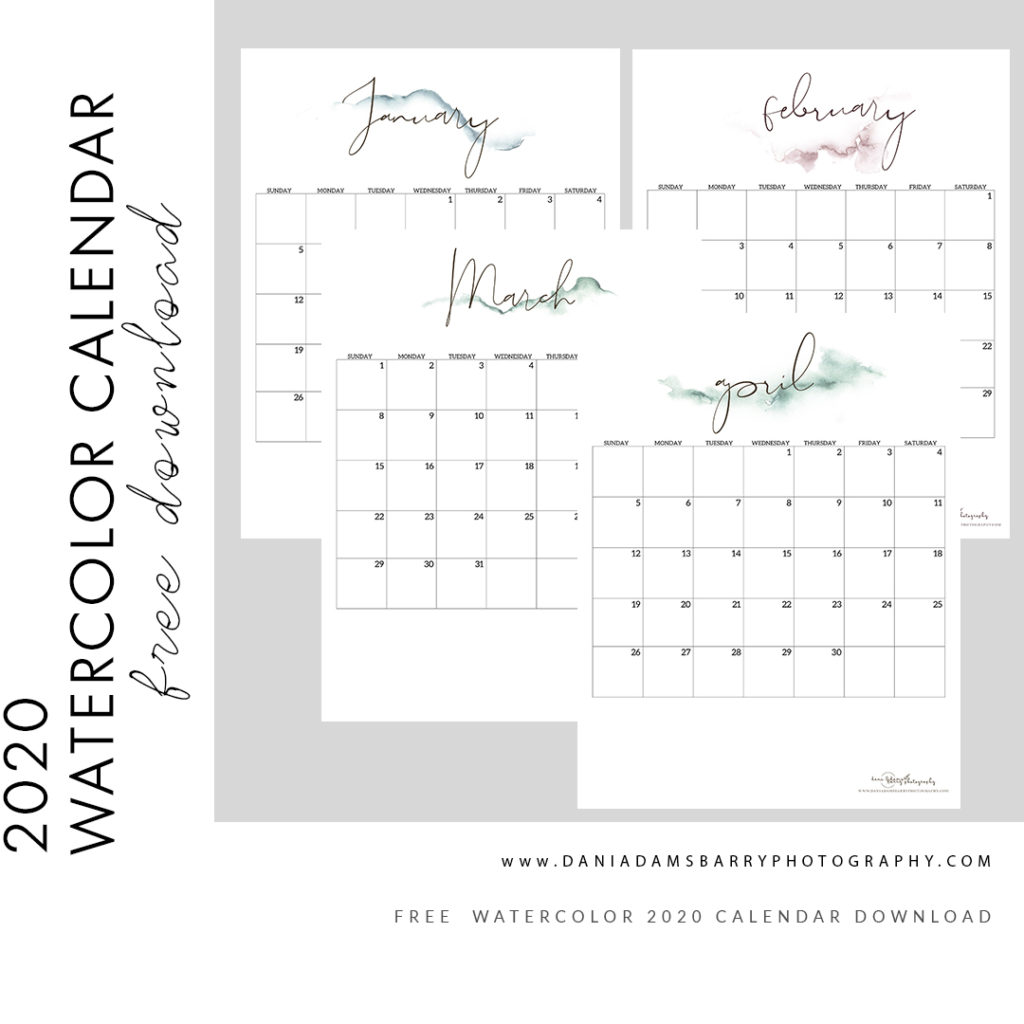 free 2020 calendar digital download watercolor calendar