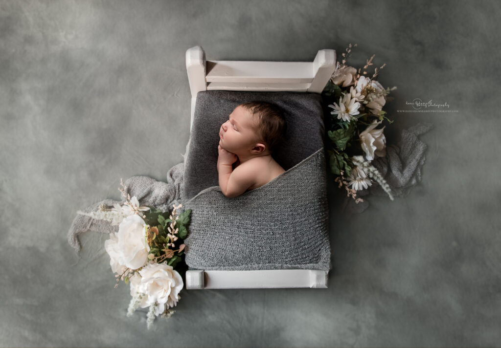 newborn green sage bed photo