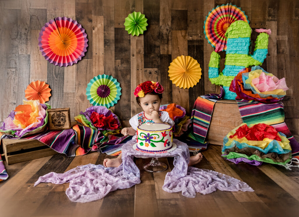 one year baby photos fiesta cake smash