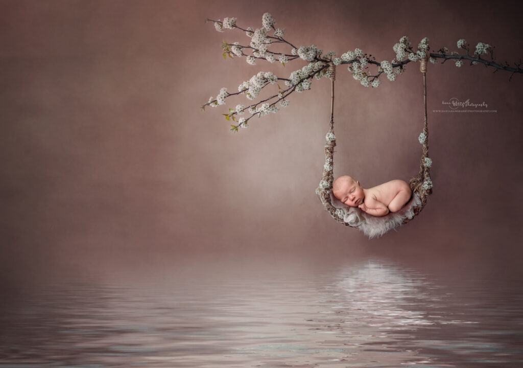 boho creative floral swing newborn image