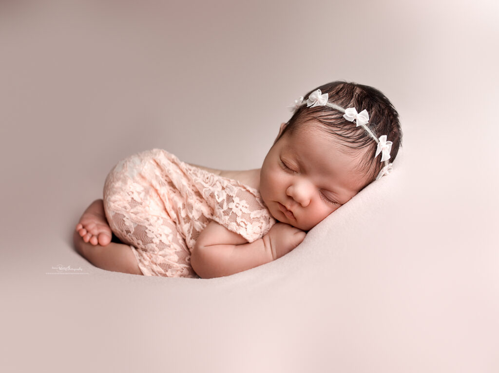 pink lace romper newborn photo