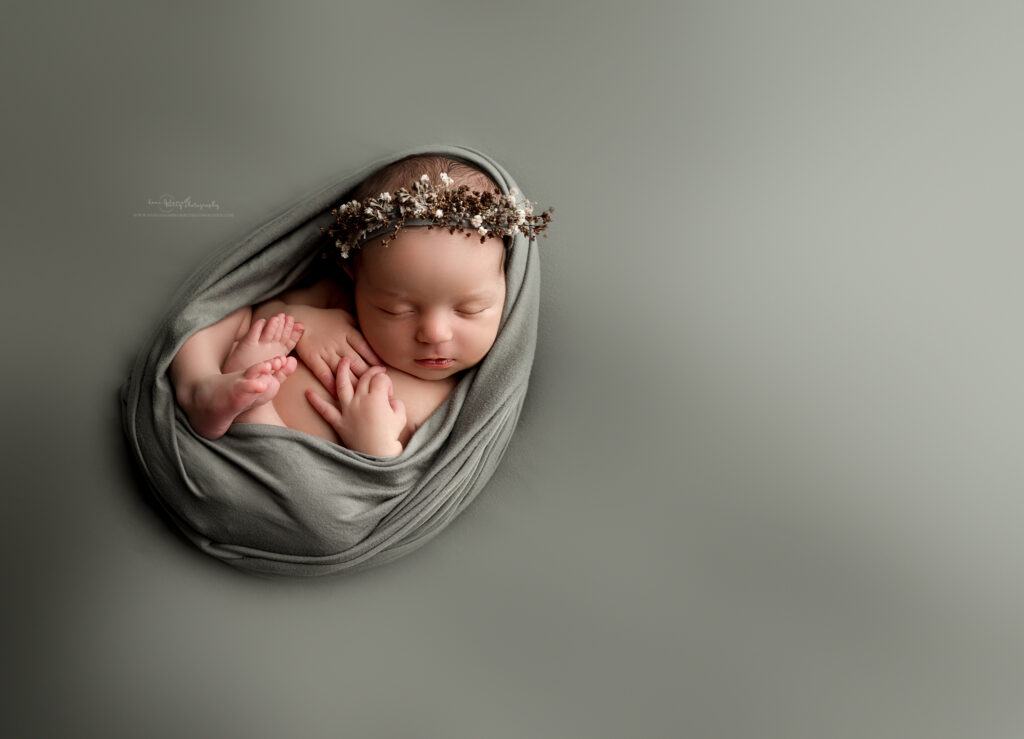 sage green newborn girl photography